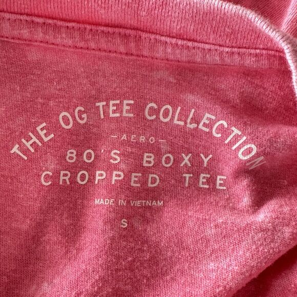 Aero JRS Small 80's Boxy Cropped Tee T-Shirt Top Short Sleeve Stretch Pink - Picture 5 of 6